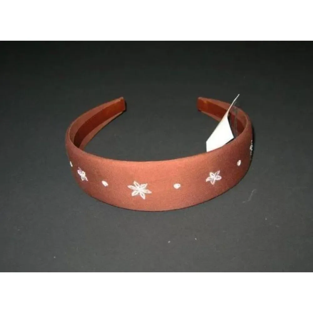 Baby Gap Kid girls embroidered brown white fabric plastic hard headband 2T 3 4 5